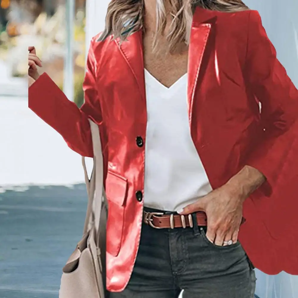 

Chic Office Lady Faux Leather Blazer Coat Suit Jacket Windproof Slim Fit