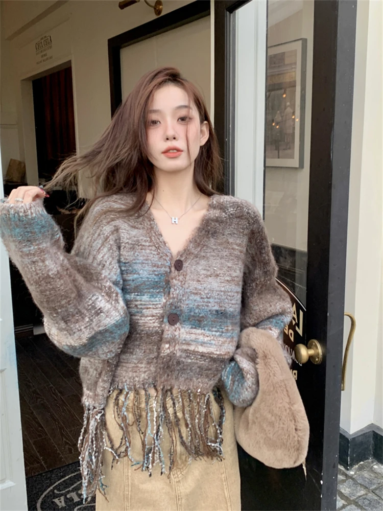 

Winter Women Sweater Knitted Cardigan Oversize Girls Sweater Woman Cashmere Pullover Tops Long Sleeve Maxi Vintage Y2k Thick