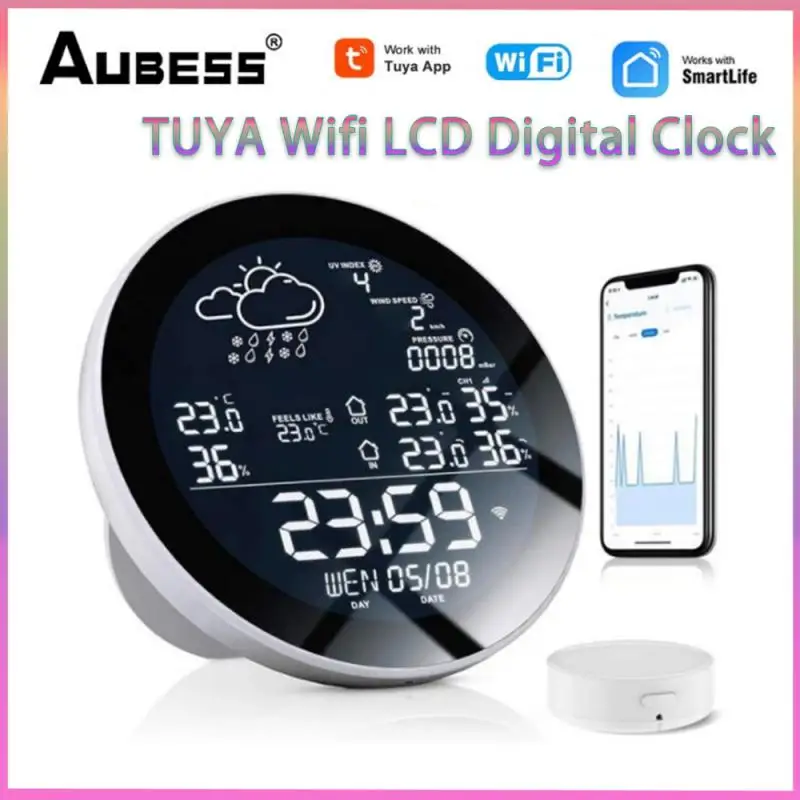 

TUYA Wifi LCD Digital Clock Temperature Humidity Meter Indoor Outdoor Smart Thermometer Hygrometer Weather Station TH Sensor
