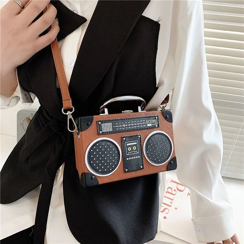 Vintage Versatile Creative Radio Unisex Satchel Metal Punk Shoulder Bag Nostalgia Small Square Bag for women men grils