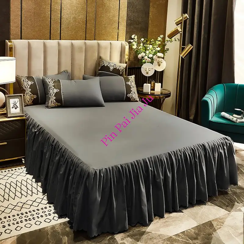 

Princess Lace Three Piece Set with Pillowcase Cotton Bedspread On The Bed Sheet Set Double Bedding Skirt Elastic Fitted Cover