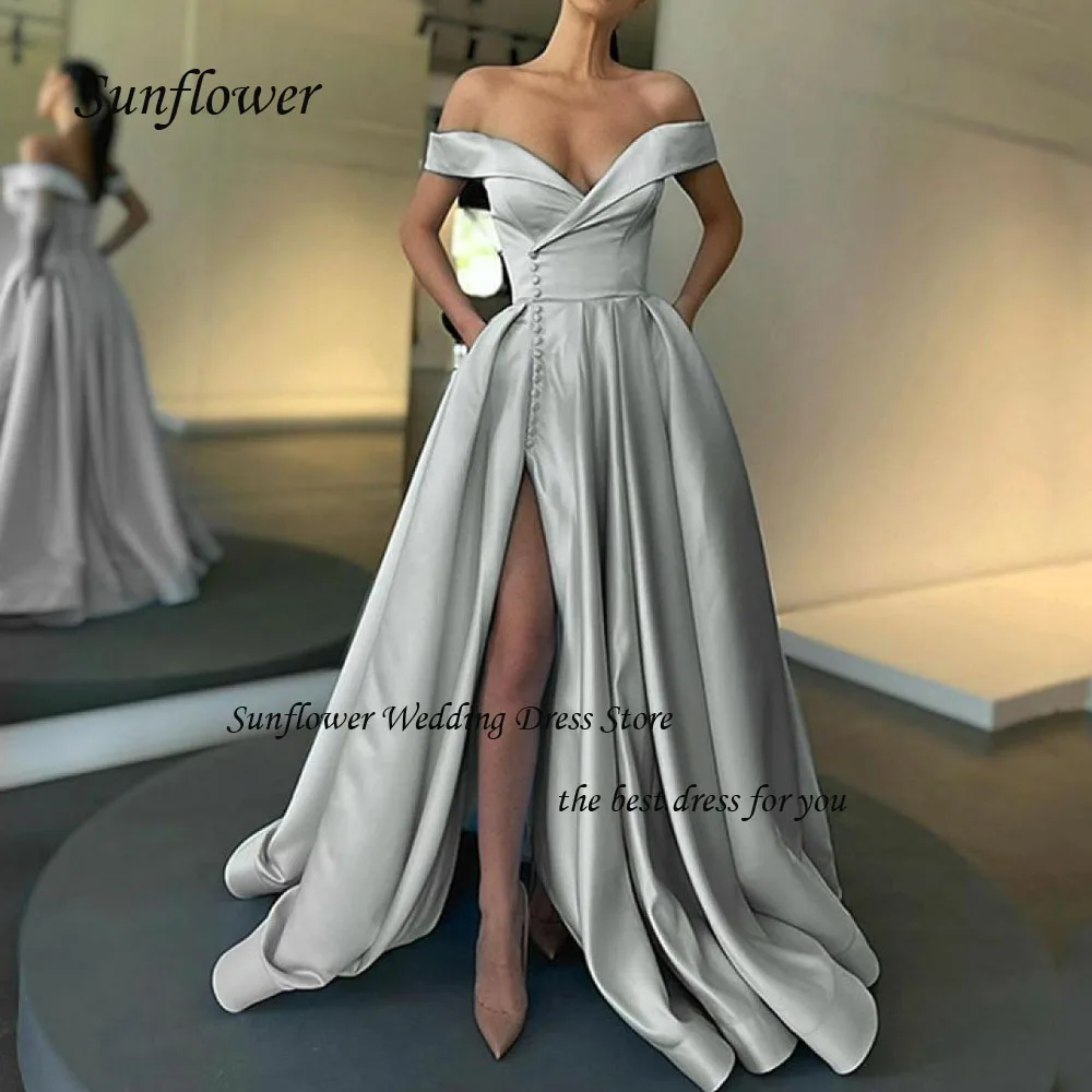 

Официальное вечернее платье Sunflower с открытыми плечами 2023, облегающее атласное свадебное платье, в пол, женское платье с Боковым Разрезом, платье для встречи выпускников