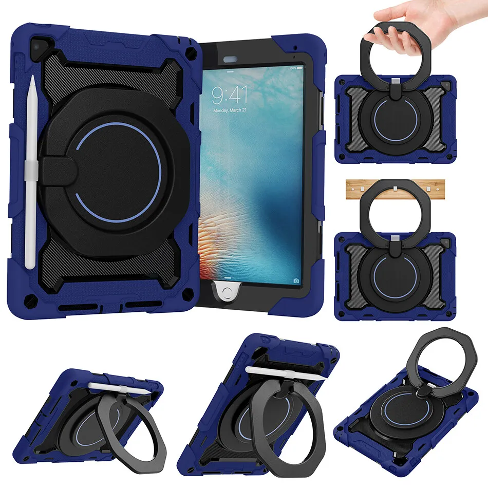 

Ударопрочный силиконовый чехол-накладка с вращающейся подставкой для iPad 9,7 5-го 6-го поколения Pro 9,7 Air 2, безопасный Чехол для детей