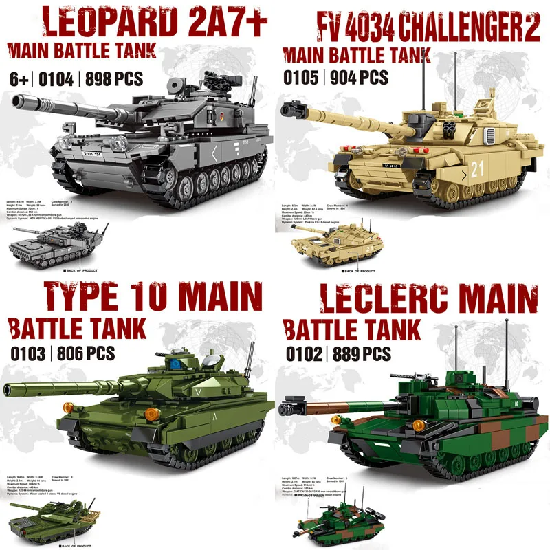

0102-05 Leopard 2A7 Tank Model Ten Leclerc Tank Military Building Blocks Tank Assembly Hobby Boy Toys Children's Gift