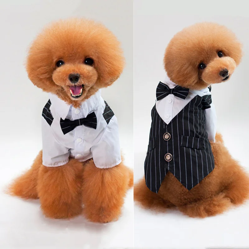 Pet Dog Cat Clothes Prince Tuxedo Bow Tie Suit Chihuahua Coat Handsome Pets Dog Suit Wedding Dress Jumpsuit Coat S-XXL