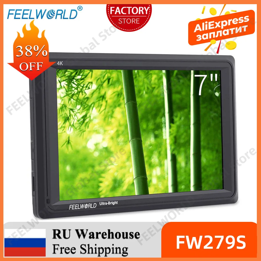 7-дюймовый IPS-монитор FEELWORLD FW279S 2200nits 3G-SDI 4K HDMI для камеры 1920x1200 DSLR для съемки видеосъемки