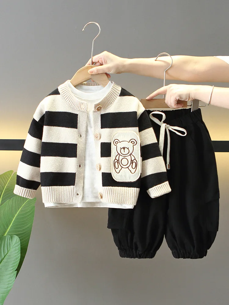 3 шт./комплект детский трикотажный кардиган + футболка штаны