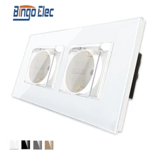 Bingoelec White Black Waterproof Socket Crystal Glass Panel Electrical Outlets 16A Sockets Accessories Equipment Supplies 