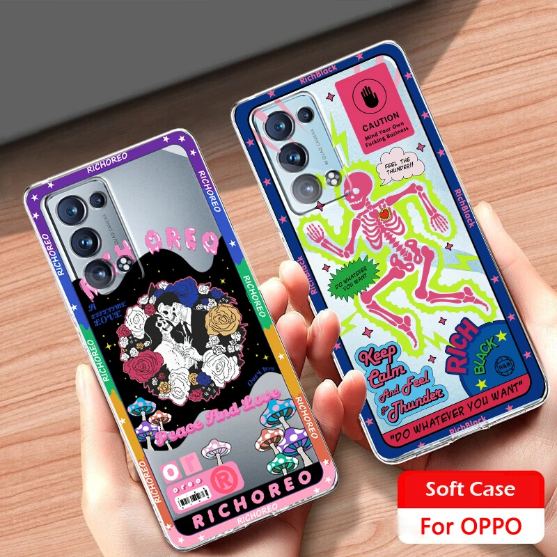 

Luxury Girl Skull Art Cool Transparent Phone Case For OPPO Find X5 X3 Neo Lite F21 Pro A96 A57 A74 A76 A72 A55 A54S A53 A16 A9