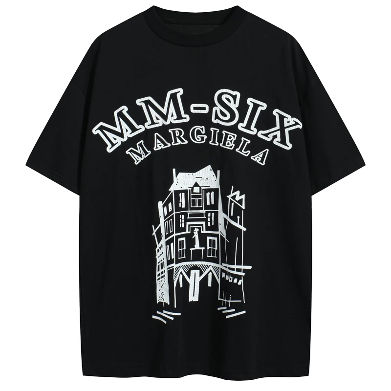 

American High Street Mm6 MargielaT T-shirts Classic Letter Architecture Print Top Tee Summer Casual Short Sleeves Men Women