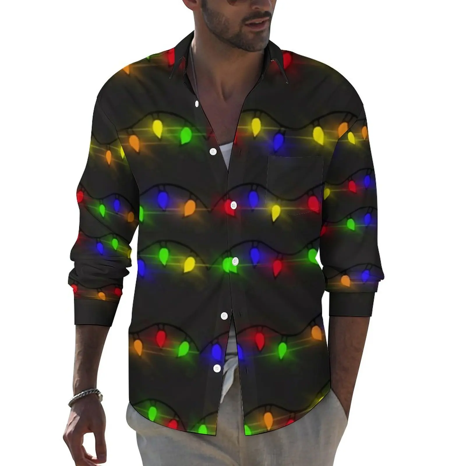 

Мужская Повседневная рубашка с принтом, с длинным рукавом и графическим принтом