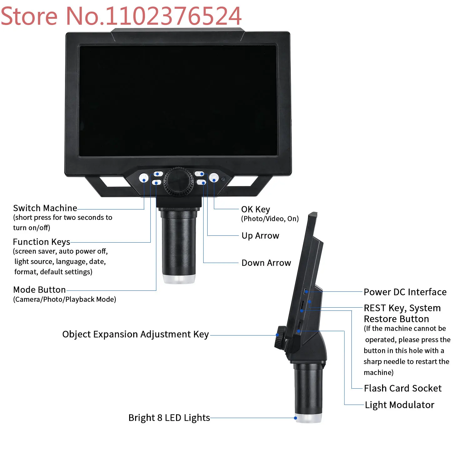 

Electronic 9 Inch LCD Screen 1080FHD 12 Million Pixels Industrial repair Microscope 1600X Digital Microscope for Phone PCB