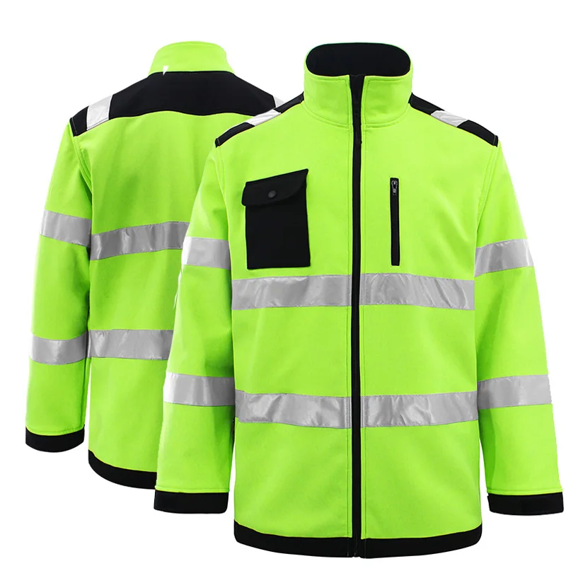 Men's Safety Reflective Softshell Jacket With Reflective Stripes Reflective Jacket Workwear