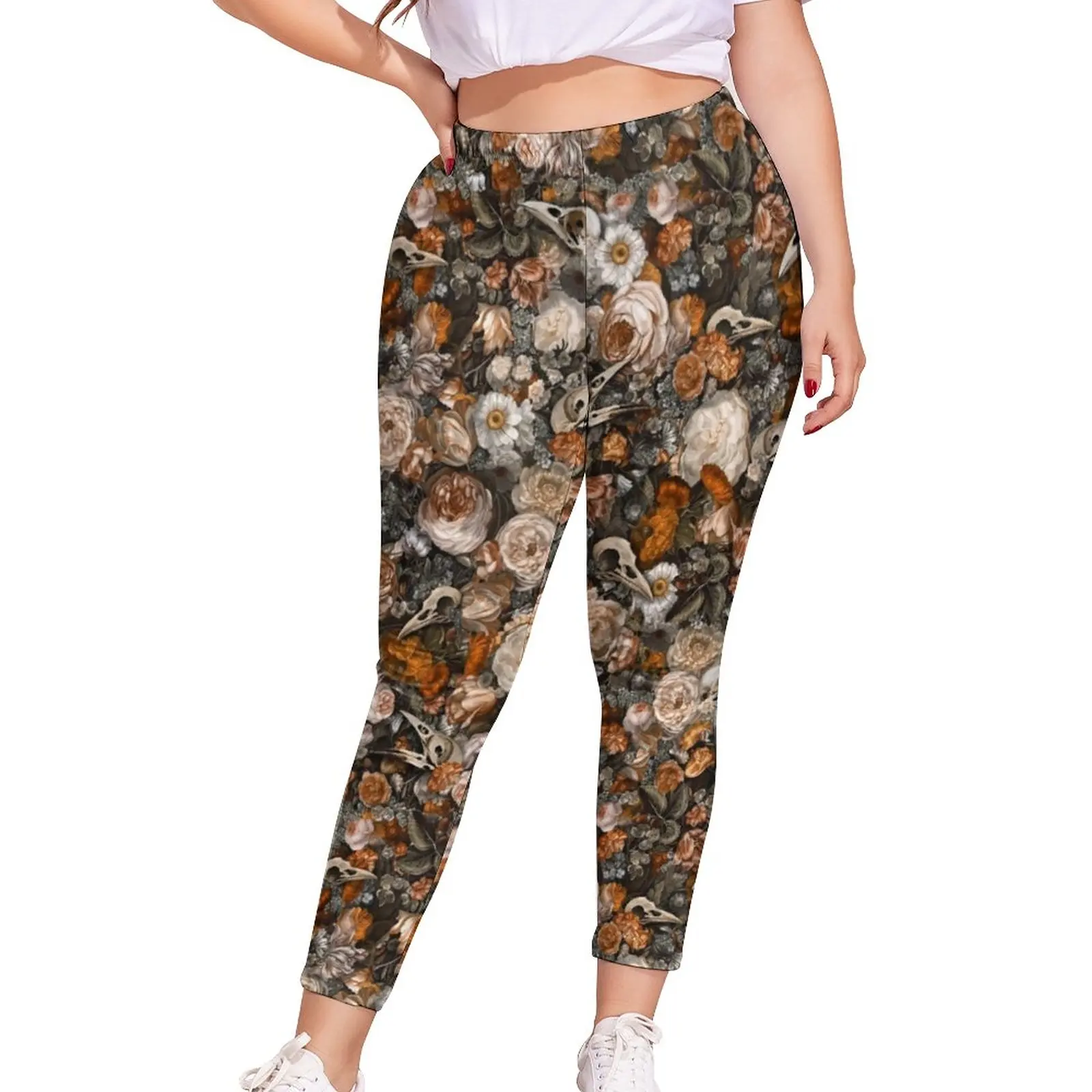

Baroque Macabre Leggings Floral Print Elastic Leggins Womens Funky Leggings Summer Sports Graphic Pants Large Size 3XL 4XL