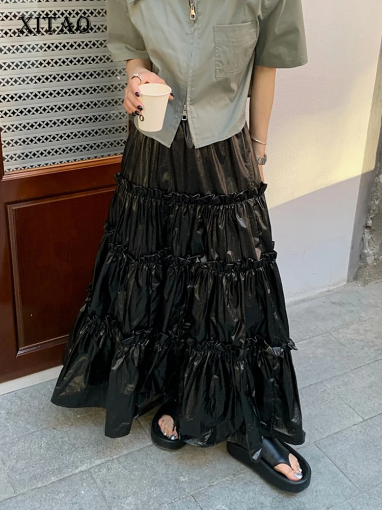 

Женская плиссированная юбка XITAO Advanced Sense, серебристая Повседневная Однотонная юбка с высокой талией, новинка 2023, HQQ0040