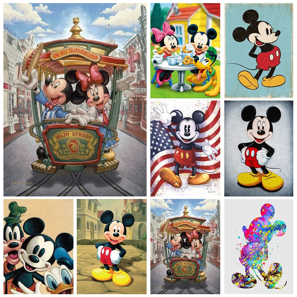 

Алмазная живопись Disney, вышивка крестиком из мультфильмов, квадрат Микки/круглая Алмазная 5D мозаика, домашний декор