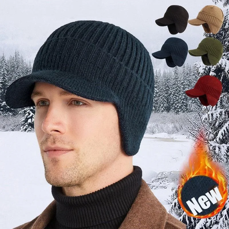 

Мужская зимняя вязаная шапка защита ушей теплая Кепка с козырьком Повседневная модная шапка от солнца шапки-бомберы 56-61 см