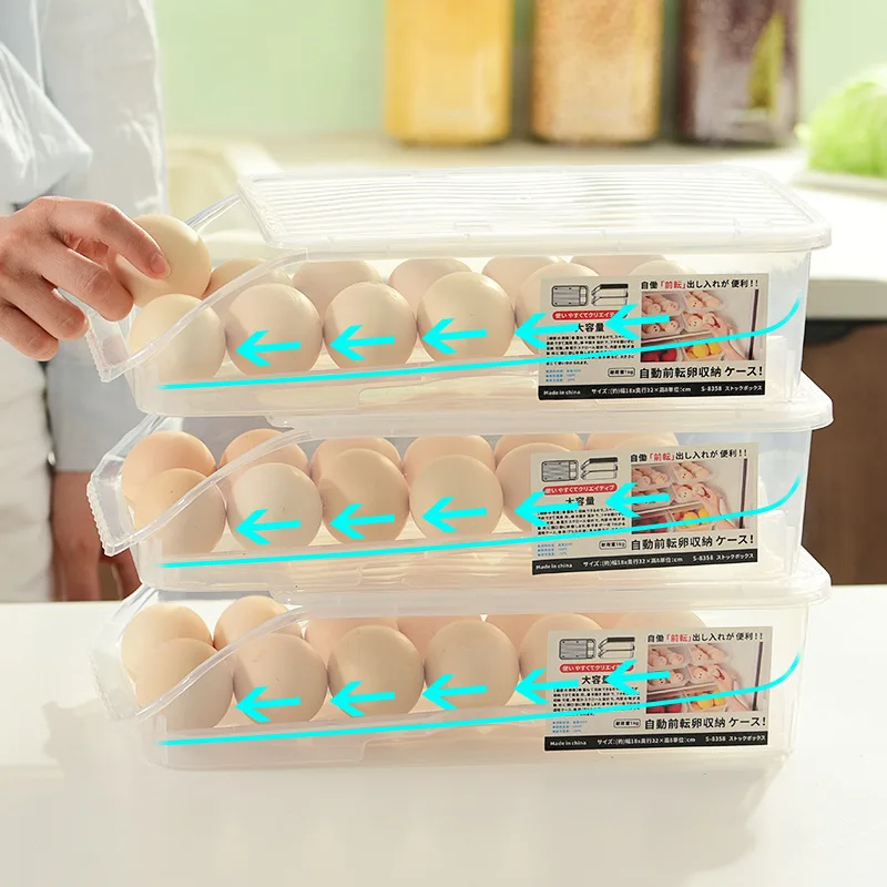 

Automatic Rolling egg box for Refrigerator fresh-keeping box Slide type egg tray egg Holder kitchen Storage Organization Cartons