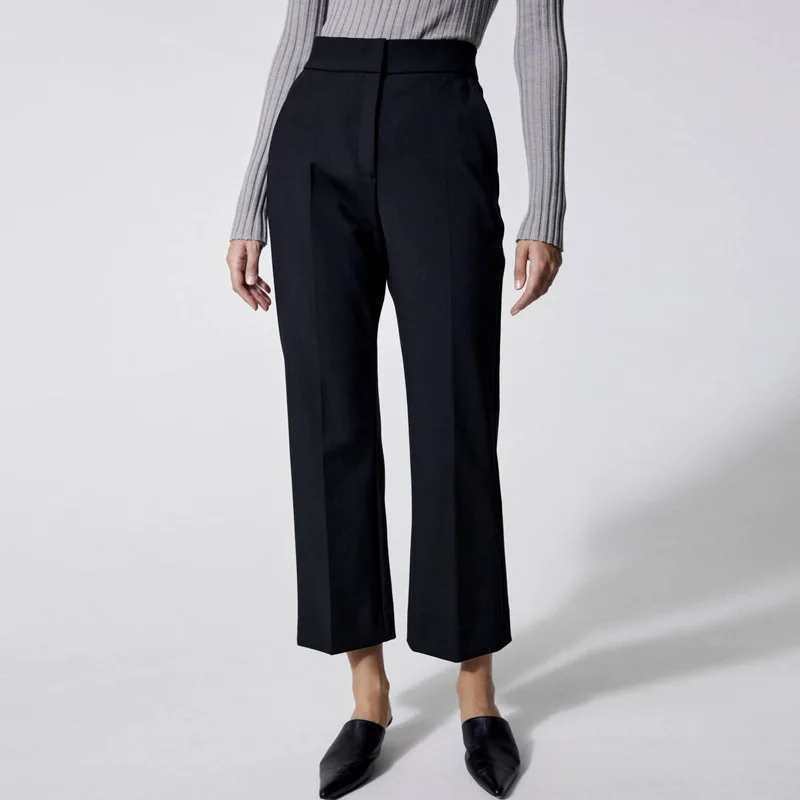 

KHAITE Black Suit Trousers Women 2023 New Autumn Fashion High-waisted Slim Flared Trousers Nine-minute Trousers Casual Trousers