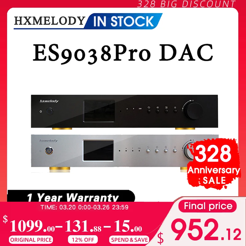 

Hxmelody ES9038Pro Fully Balanced Audio Decoder DAC Hard Solution DSD1024 PCM768K Flysecond Clock USB Digital Interface