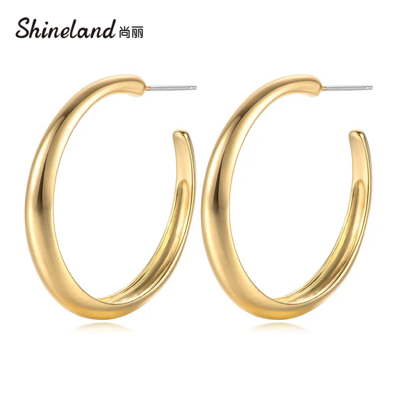 

Shineland Trendy Large Hoop Earrings Big Smooth Circle Metal Gold Color Brincos Punk Statement Women Bijoux Fashion Jewelry Gift