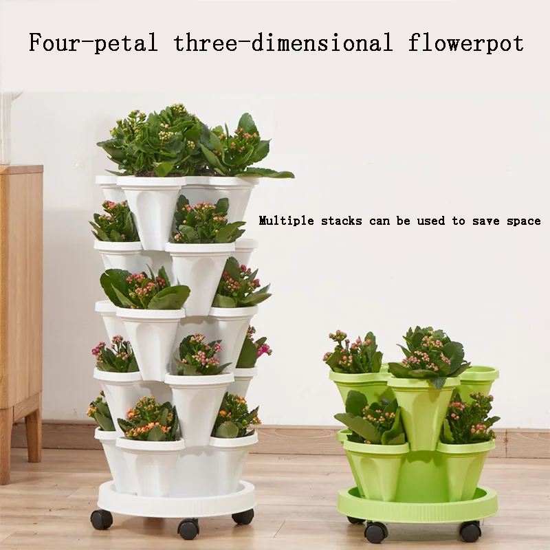 

6-Layler Universal Three-petal Balcony Vegetable Planting Pot with Wheel Multilayer Flower Pots Strawberry Planting Pot