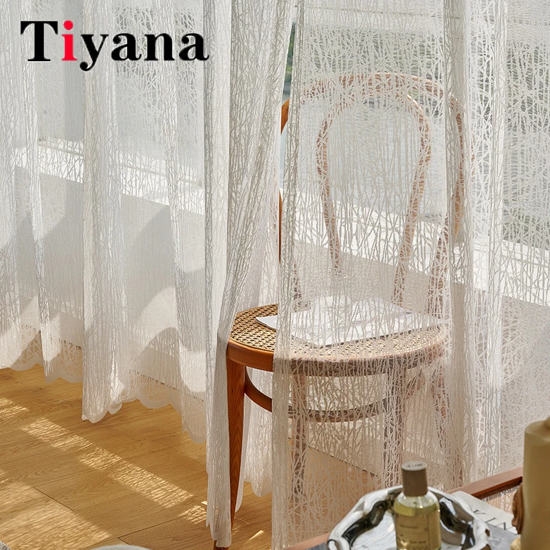 

Modern Bird's Nest White Tulle Geometric Embroidery Voile Curtains For Living Room Bedroom Window Sheer Tulle Drapes Cortinas