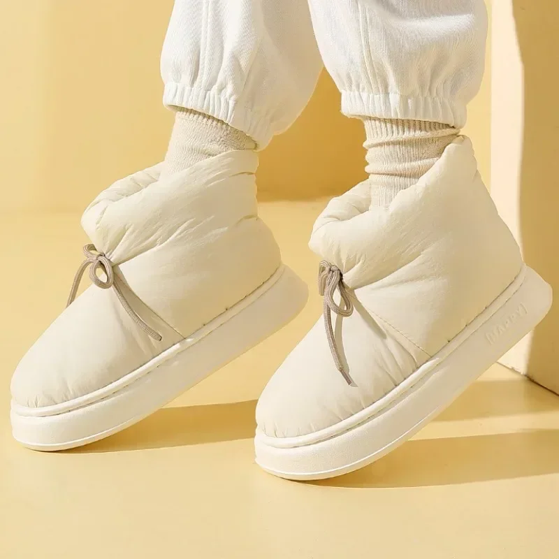 Ботинки женские зимние на толстом каблуке водонепроницаемые нескользящие с х/б