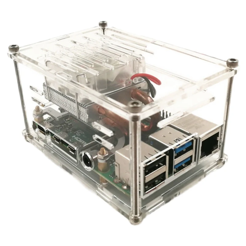 

For Raspberry Pi 4B Transparent Shell Box Acrylic Case Control Fan Heightened Box Case