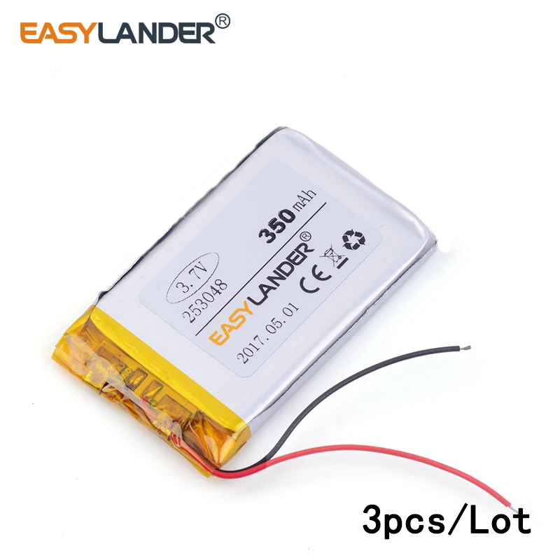 

3pcs /Lot 3.7v lithium Li ion polymer rechargeable battery 253048 350mAh For MP3 MP4 GPS Digital Products