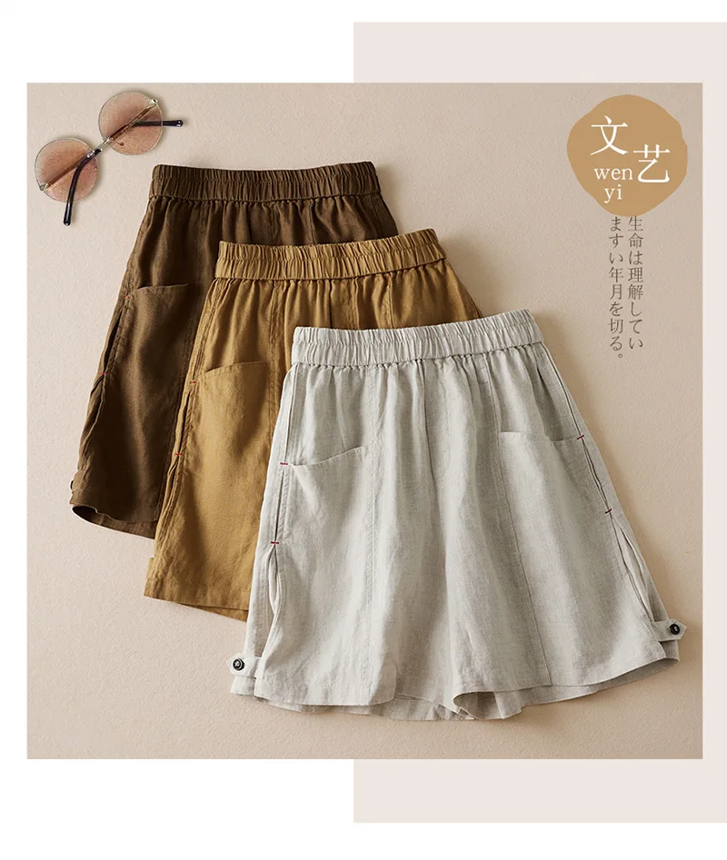 X2002 New Summer Thin Women 's Cotton Linen Shorts Elastic Waist Lady Causal Shorts
