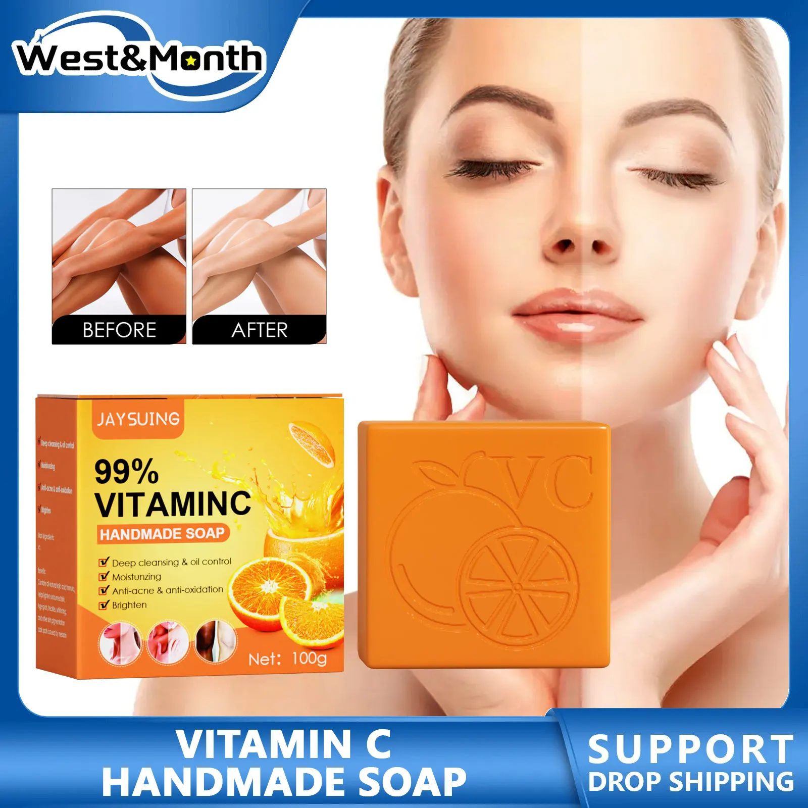 

Vitamin C Handmade Soap Fade Skin Melanin Skin Bleaching Brighten Skin Clean Joint Elbow Moisturizing Whitening Lightening Soap