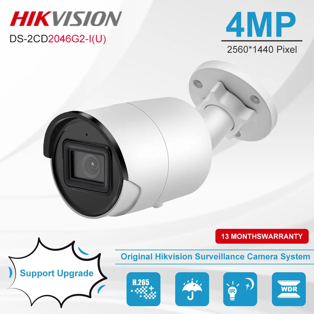 

Hikvision 4MP/2K AcuSense Fixed Mini Bullet Network Camera DS-2CD2046G2-IU Bullet POE IP Camera Outdoor CCTV Camera H.265+ IP67