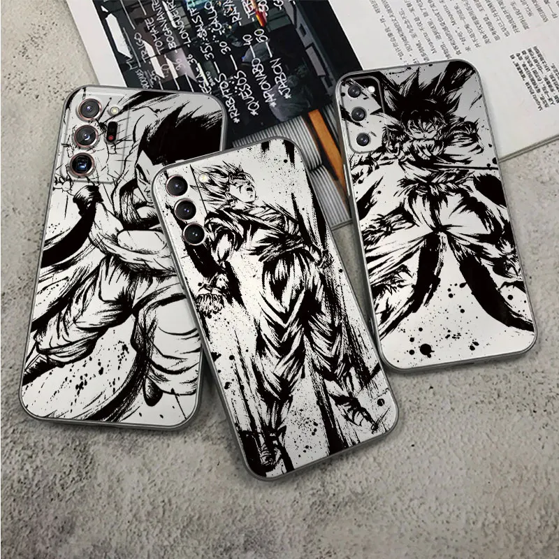 

DBZ Goku Gohan Phone Case for Samsung Galaxy S22 S21 Ultra S20 FE Plus Metallic Feel Silver Silicone Plating Covers