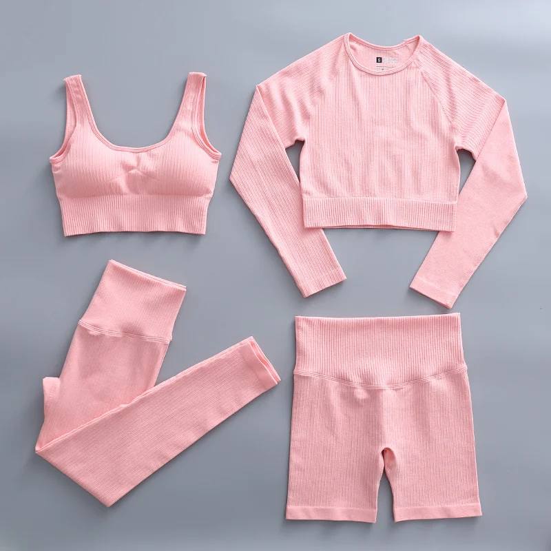 

3/4 Pcs Set 2021 New Workout Clothes For Women gym Sportswear Thread Yoga Outfits Female Fitness Athletic Wear Crop top Yoga Set