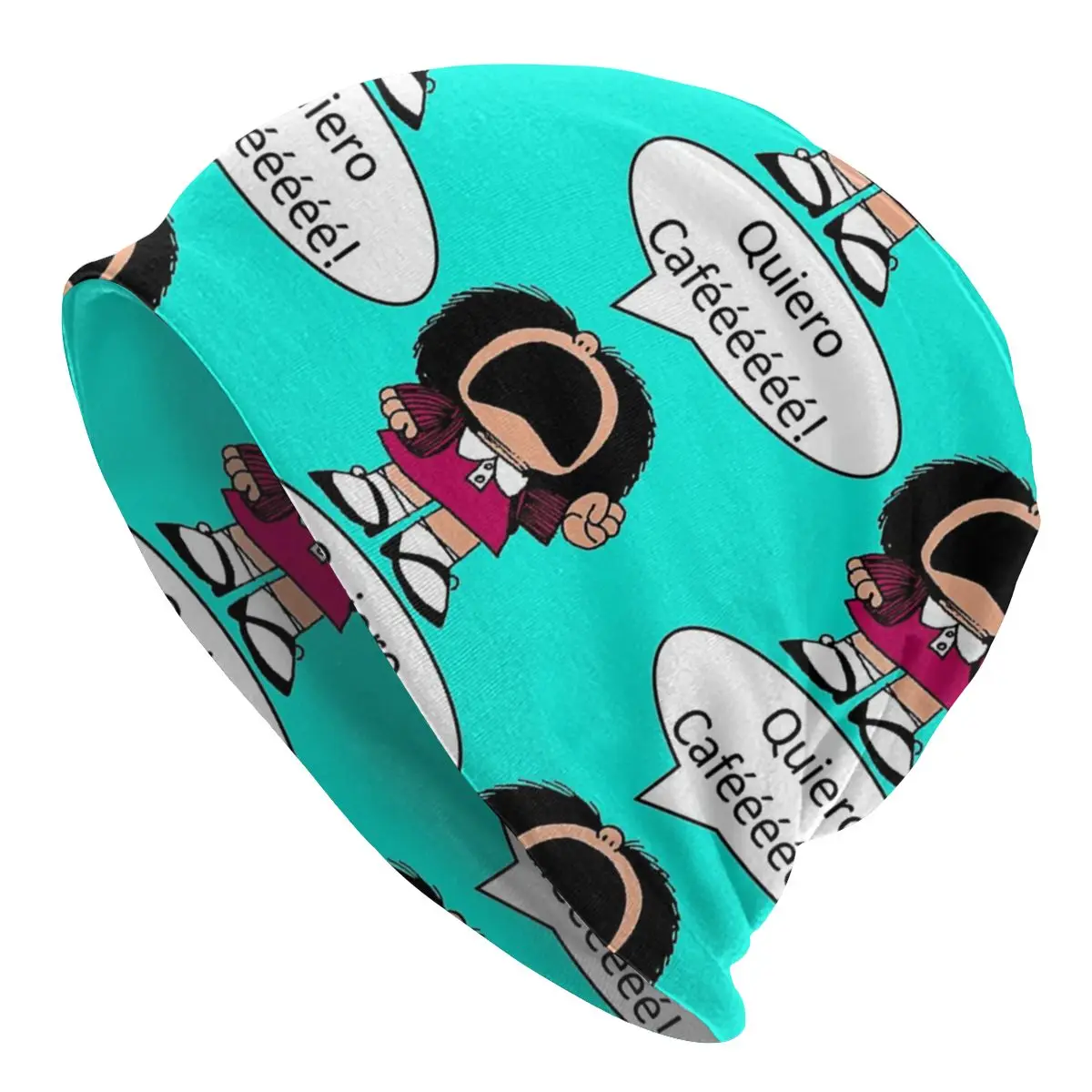 

Кофейные Мультяшные шапочки Mafalda, облегающие шапки, уличная Мужская и женская шапка, взрослая осенне-зимняя двойная шапка, вязаные шапки