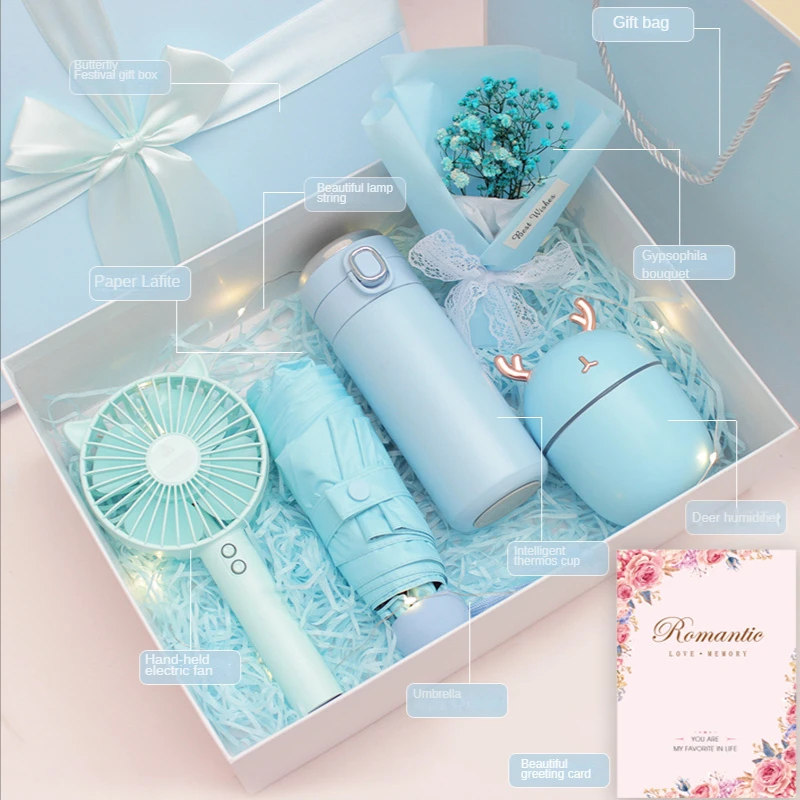 

Graduation Season Birthday Present Cool Set for Girlfriend with Fan Humidifier Umbrella Travel Mug Friend Gift Box Dropshipping