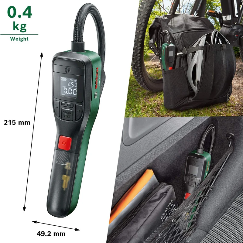 Фото Беспроводной компрессор BOSCH Easy Pump для накачивания шин велосипедов и других устройств, мини-компрессор для кемпинга и активного отдыха на природе, аксессуар для инструментов. №4