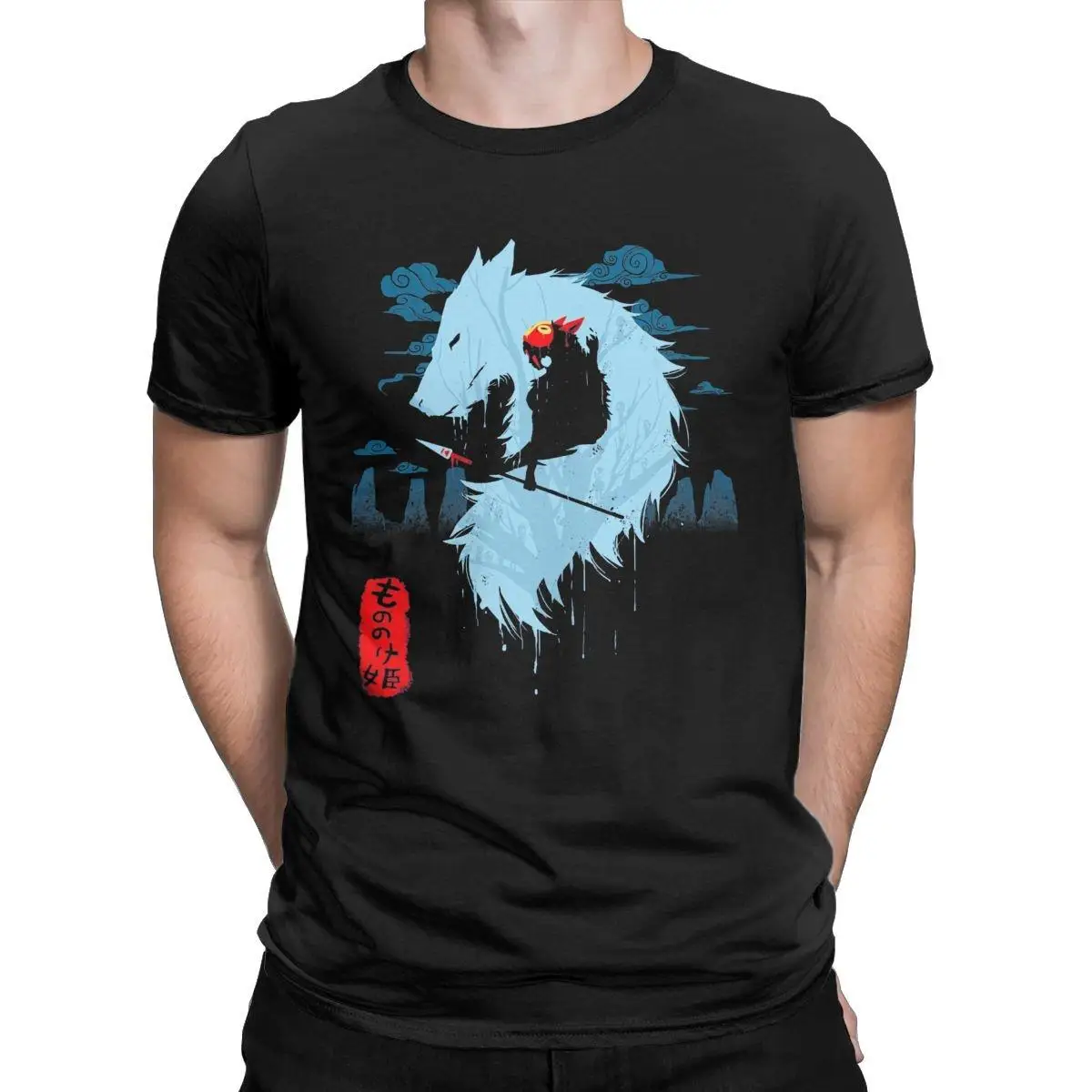 

Wolf Princess Mononoke Hime Men T Shirt Studio Ghibli Anime Casual Tee Shirt Short Sleeve T-Shirts Pure Cotton Printing Clothes