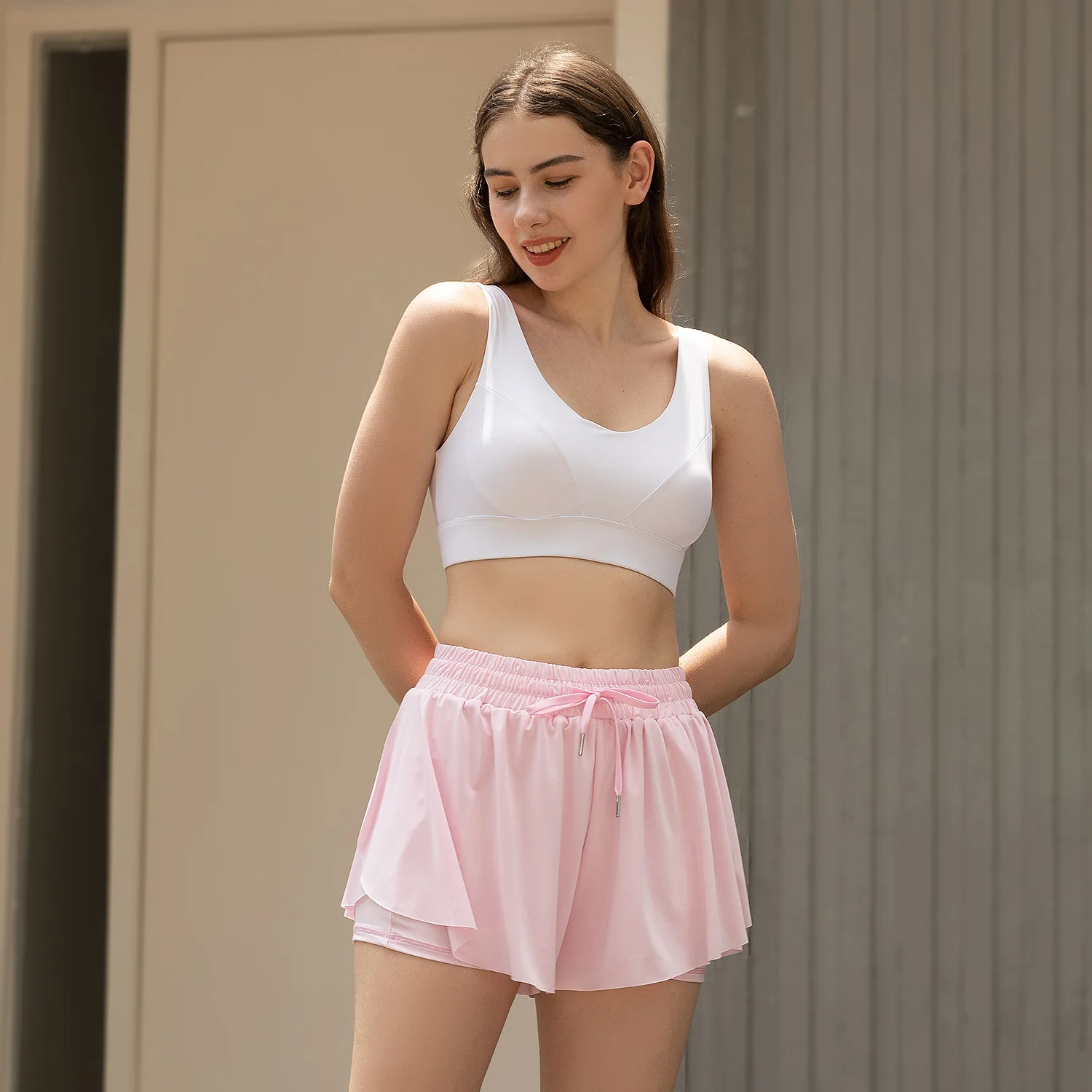 LUOYIYANG Drawstring Women's Yoga Shorts Gym Seamless Solid Color Sports Wear Fitness Workout 2023 Fake Two Piece Clothing S-XL