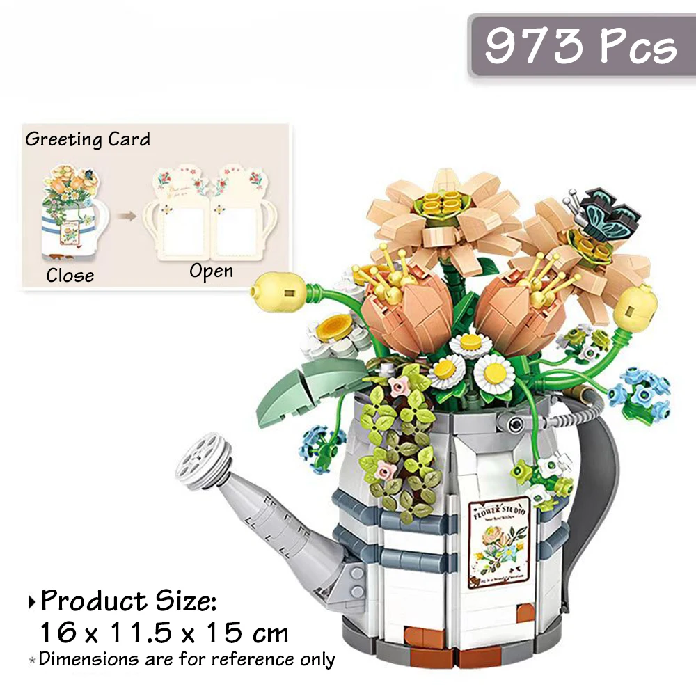 МИНИ-идеи лейка для цветов строительный блок в горшке MOC креативный букет