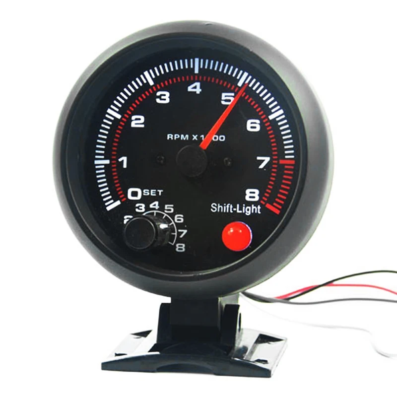 Universal 3.75 Inch 12V White LED Backlit Tachometer Gauge With Red Shift Light For Auto Gasoline Car 8000 RPM Accessories |