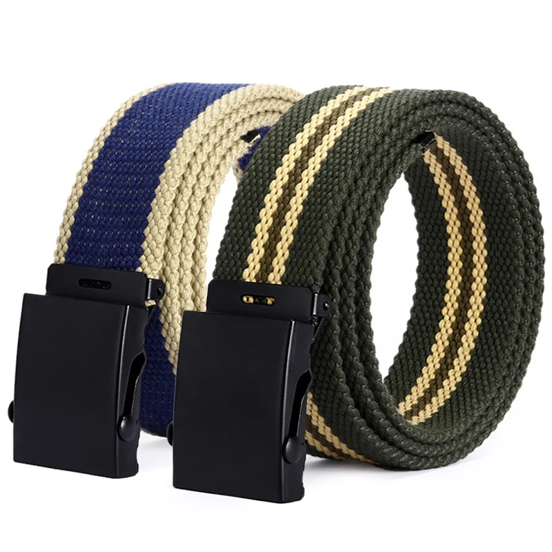 BEAFIRY Nylon Waistband Braided All-match Trend Woven Canvas Belt Smooth Buckle Waistband for Men's Overalls Trendy Belt Black