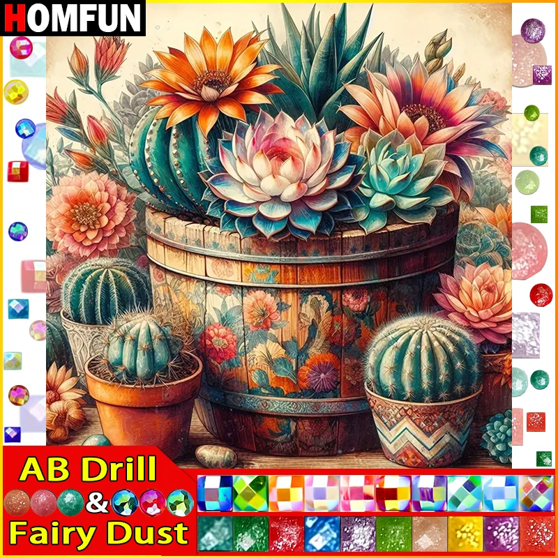 HOMFUN Fairy Dust AB Diy Full Square Round Drill 5D Diamond Painting Embroidery &quotScenery Cactus&quot Home Decor Gift