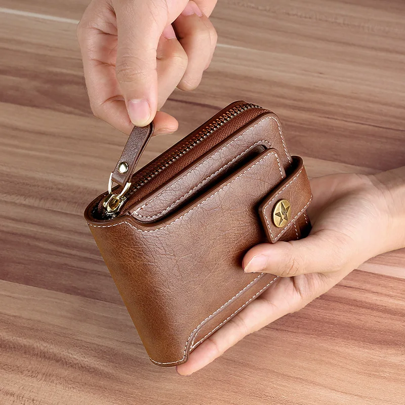 

Men's Short Fashion Multifunctional Wallet Zipper Buckle Three Fold Card Bag