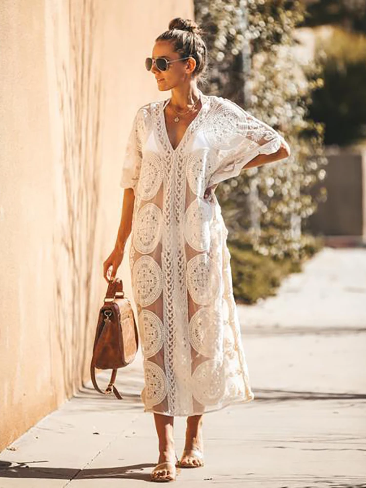 Богемное винтажное платье-макси Fitshinling летний купальник с V-образным вырезом и