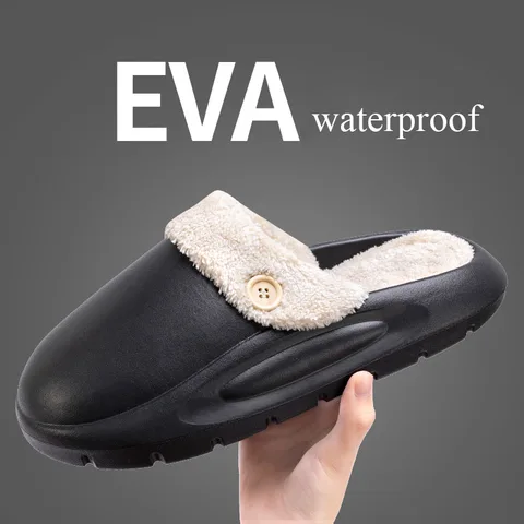 WDZKN Fashion Women Home Cotton Shoes Winter Warm Slippers Thick Bottom EVA Waterproof Non-slip Indoor Bedroom Men Slippers H989