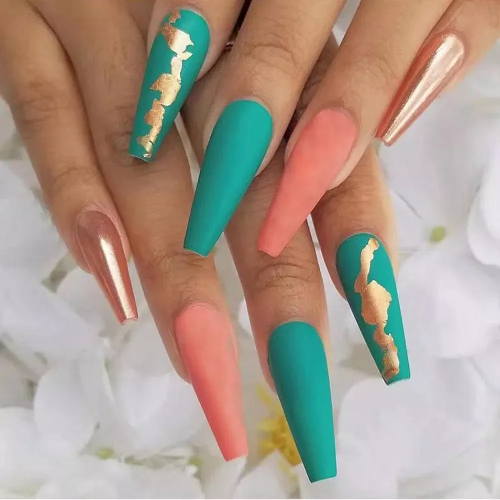 

Gradient Long Ballet False Nails Simple Constellation Pattern Design Wear Fake Nails Press On Nails Full Cover Nail Tips