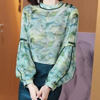 2022 new fashion retro chinese style silk top national trendy printing silk shirt womens clothing women blouses