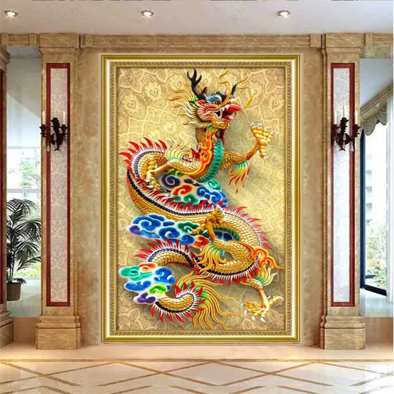 Luxury Chinese Embossed Dragons 3D Photo Wallpapers for Hotel Living Room Porch Industrial Decor Mural 3D Wall Papers Home Decor